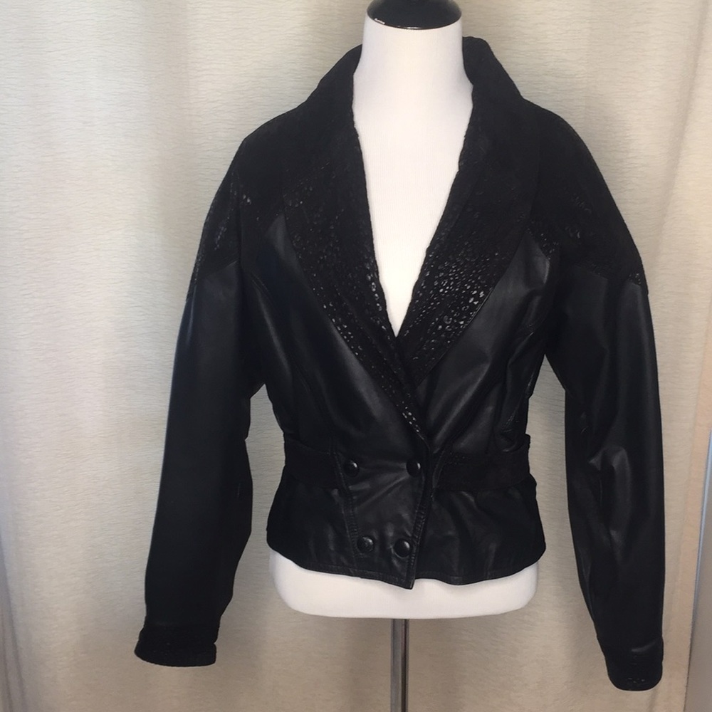 Vintage Black Animal Print Chia Leather Jacket